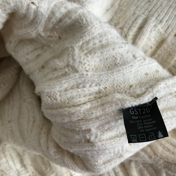 Pol womens cable knit chunky sweater ivory Gold sequins sz medium oversized new - Picture 5 of 6
